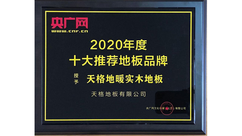 天格地板荣获“2020年度十大推荐地板冈本精华版app下载安装”